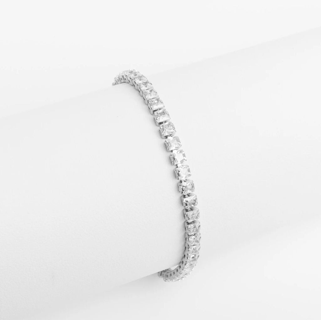 Emerald Cut Tennis Bracelet – 18K Gold PVD Stainless Steel CZ Stone Bracelet