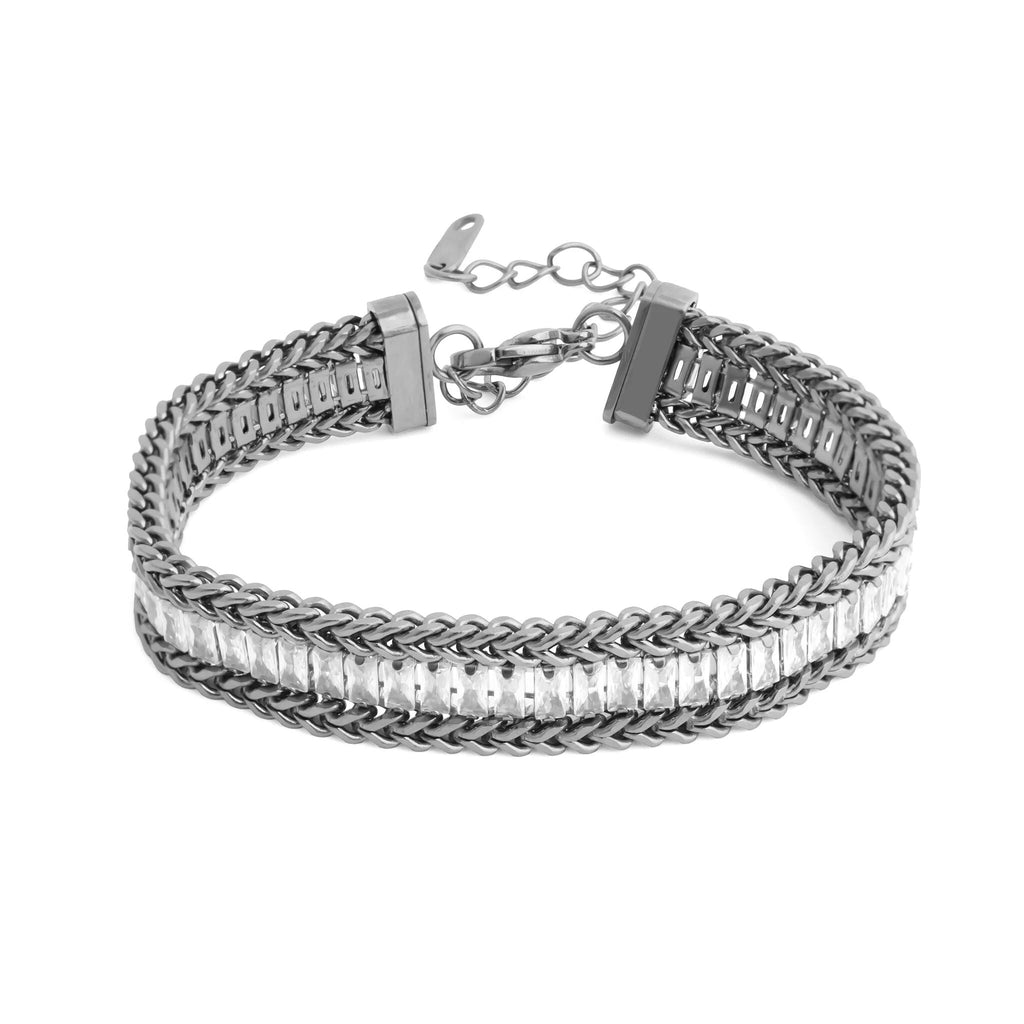 18K Gold Tennis Bracelet – Snake Chain Square CZ Stones, Stainless Steel PVD Finish