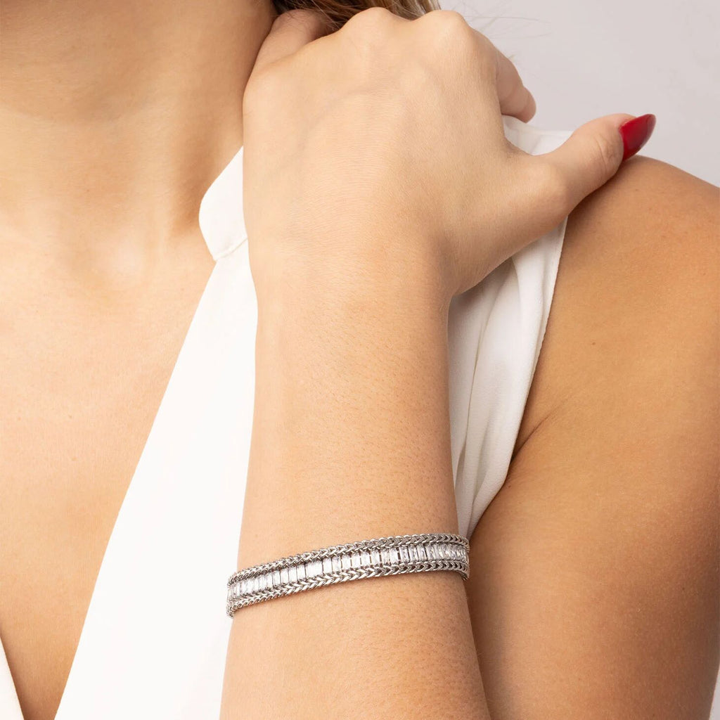 18K Gold Tennis Bracelet – Snake Chain Square CZ Stones, Stainless Steel PVD Finish