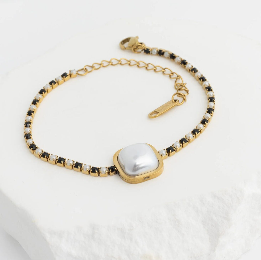 18K Gold Pearl Bracelet – Two Tone Stainless Steel Jewelry with Pearl Center Stone
