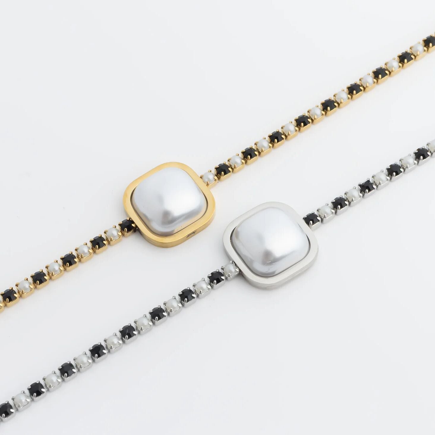 18K Gold Pearl Bracelet – Two Tone Stainless Steel Jewelry with Pearl Center Stone