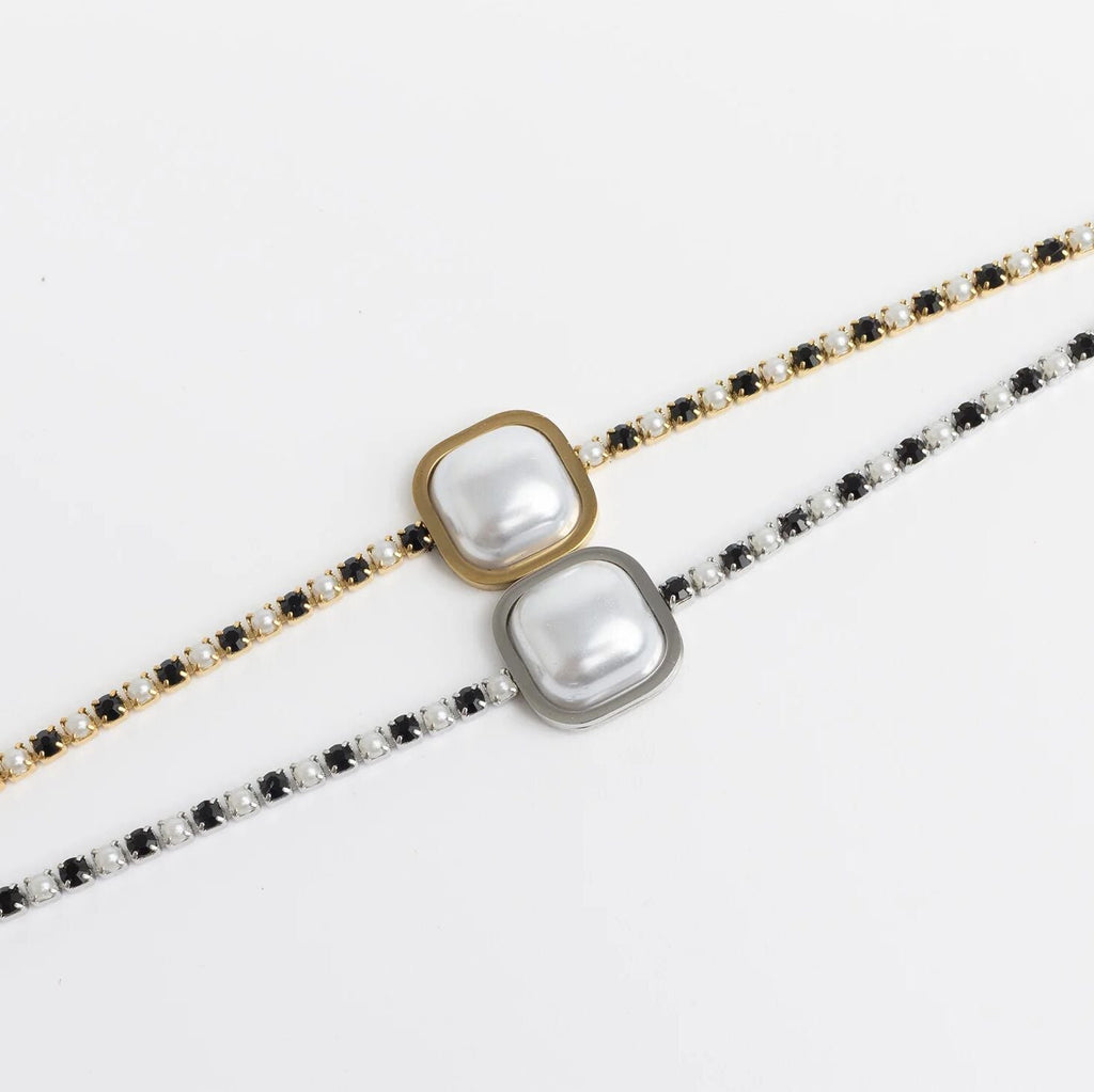 18K Gold Pearl Bracelet – Two Tone Stainless Steel Jewelry with Pearl Center Stone