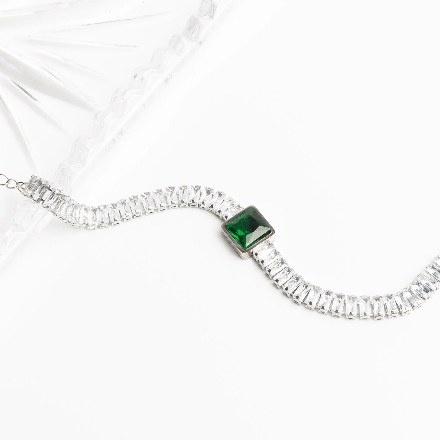 Emerald Tennis Bracelet – 18K Gold PVD Stainless Steel Square Cut Gemstone Chain