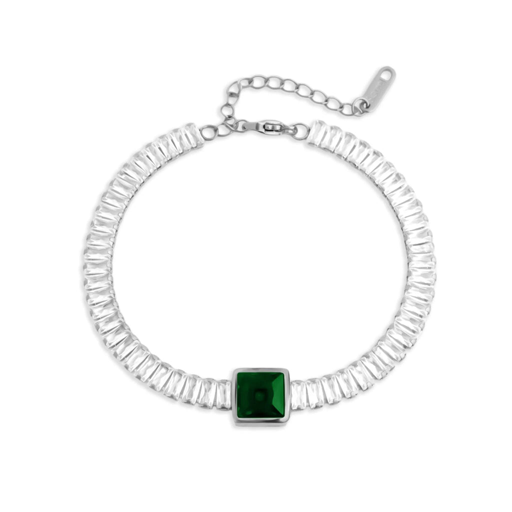 Emerald Tennis Bracelet – 18K Gold PVD Stainless Steel Square Cut Gemstone Chain