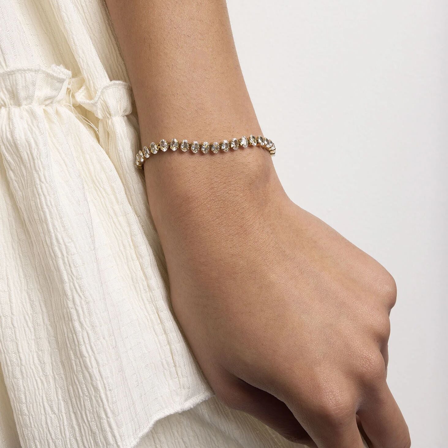 18K Gold Tennis Bracelet – Adjustable Oval CZ Chain | Stainless Steel Jewelry