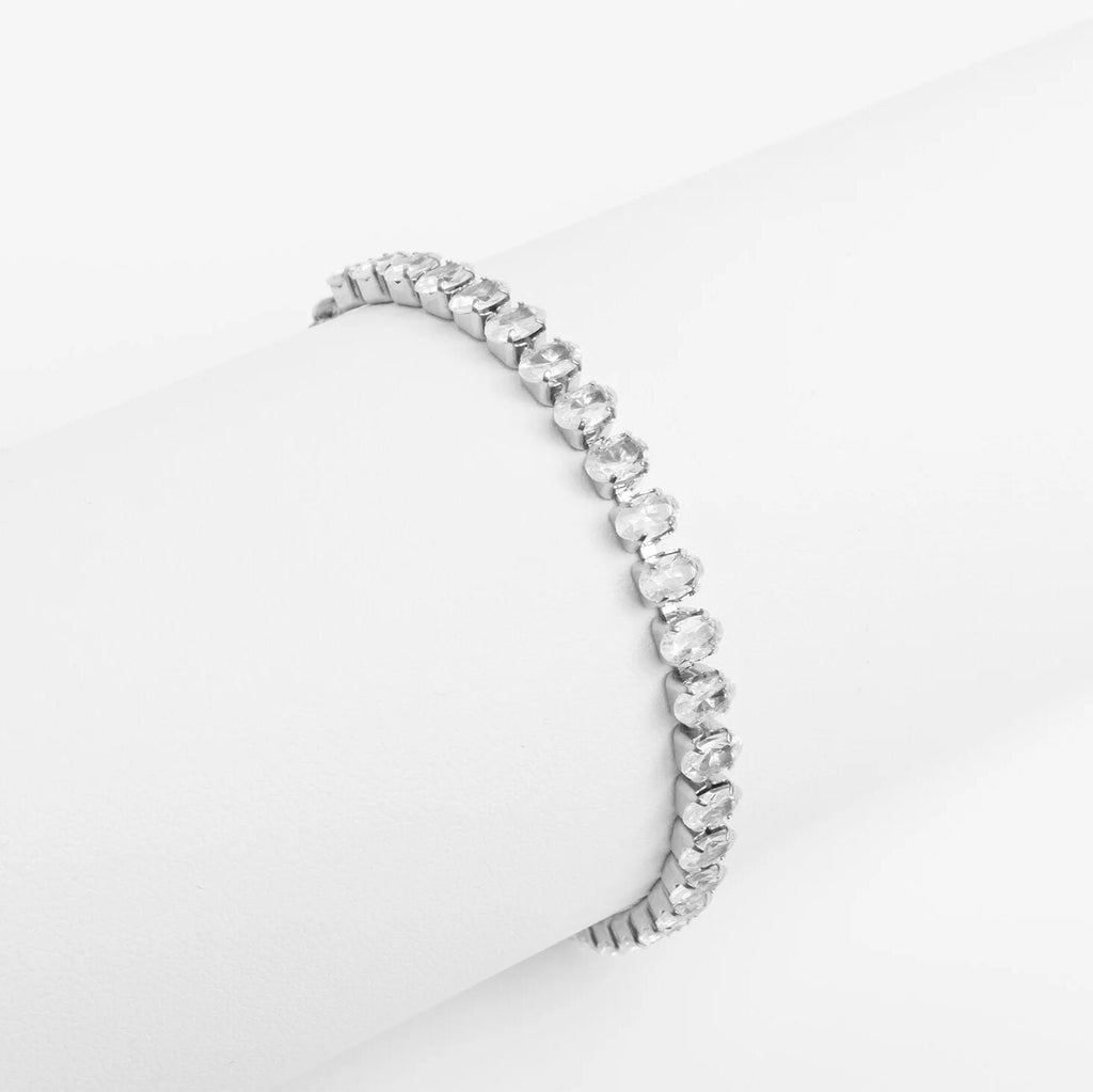 18K Gold Tennis Bracelet – Adjustable Oval CZ Chain | Stainless Steel Jewelry