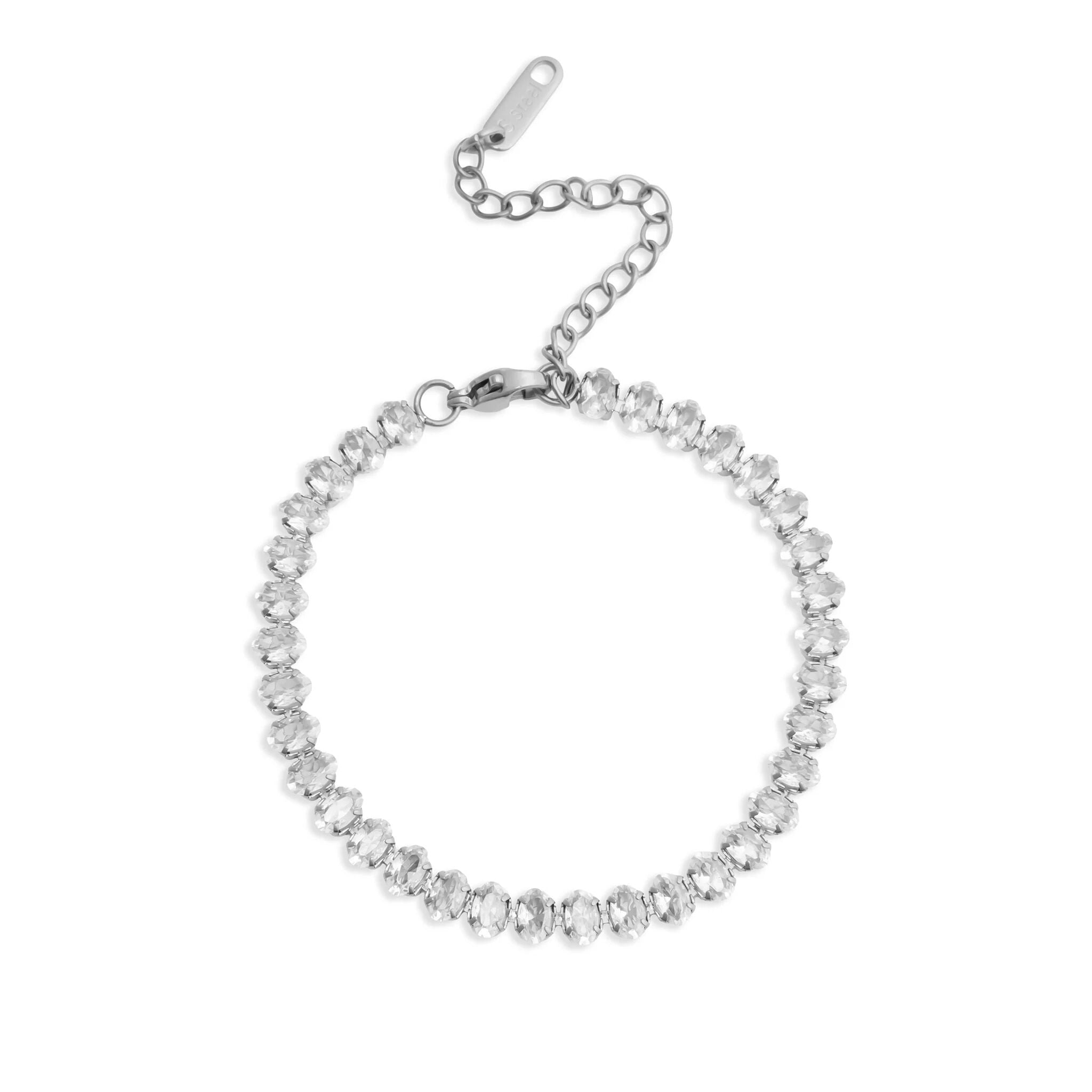 18K Gold Tennis Bracelet – Adjustable Oval CZ Chain | Stainless Steel Jewelry