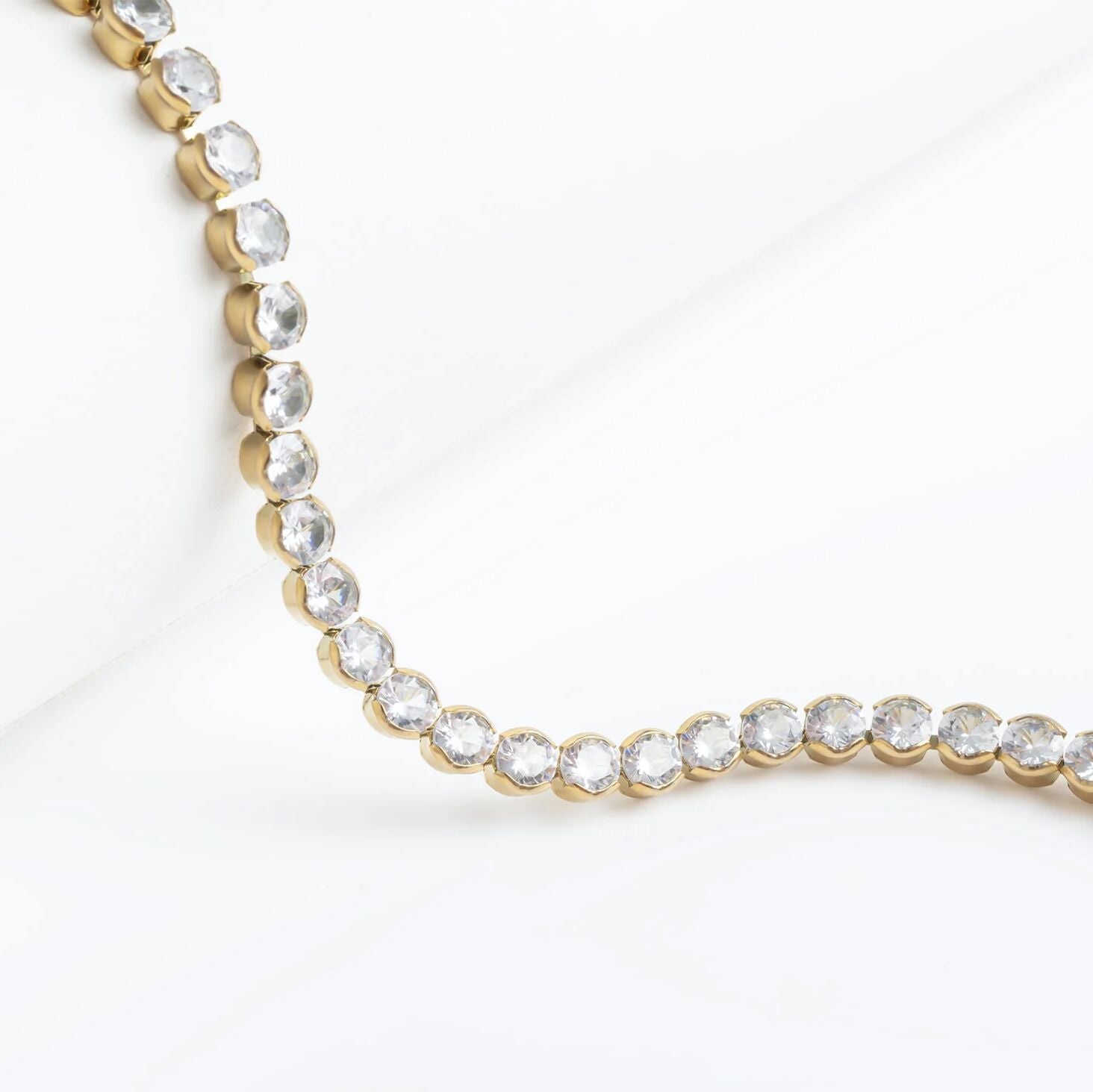 18K Gold Tennis Bracelet - Stainless Steel CZ Round Stone Chain With Secure Box Clasp