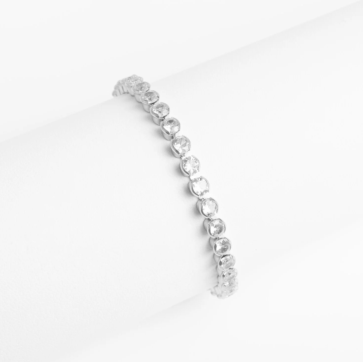 18K Gold Tennis Bracelet - Stainless Steel CZ Round Stone Chain With Secure Box Clasp