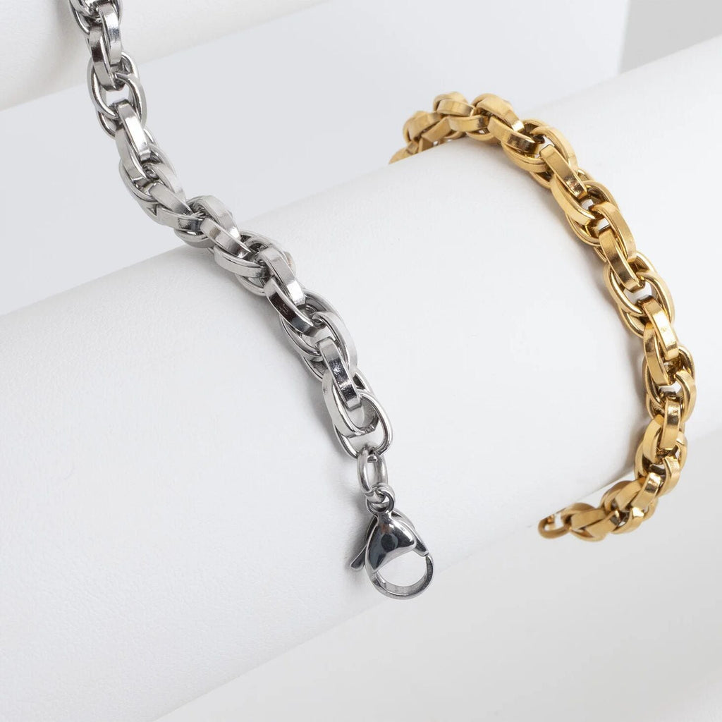 Gold Chain Bracelet - 18K Gold PVD Double Oval Link Adjustable Bracelet
