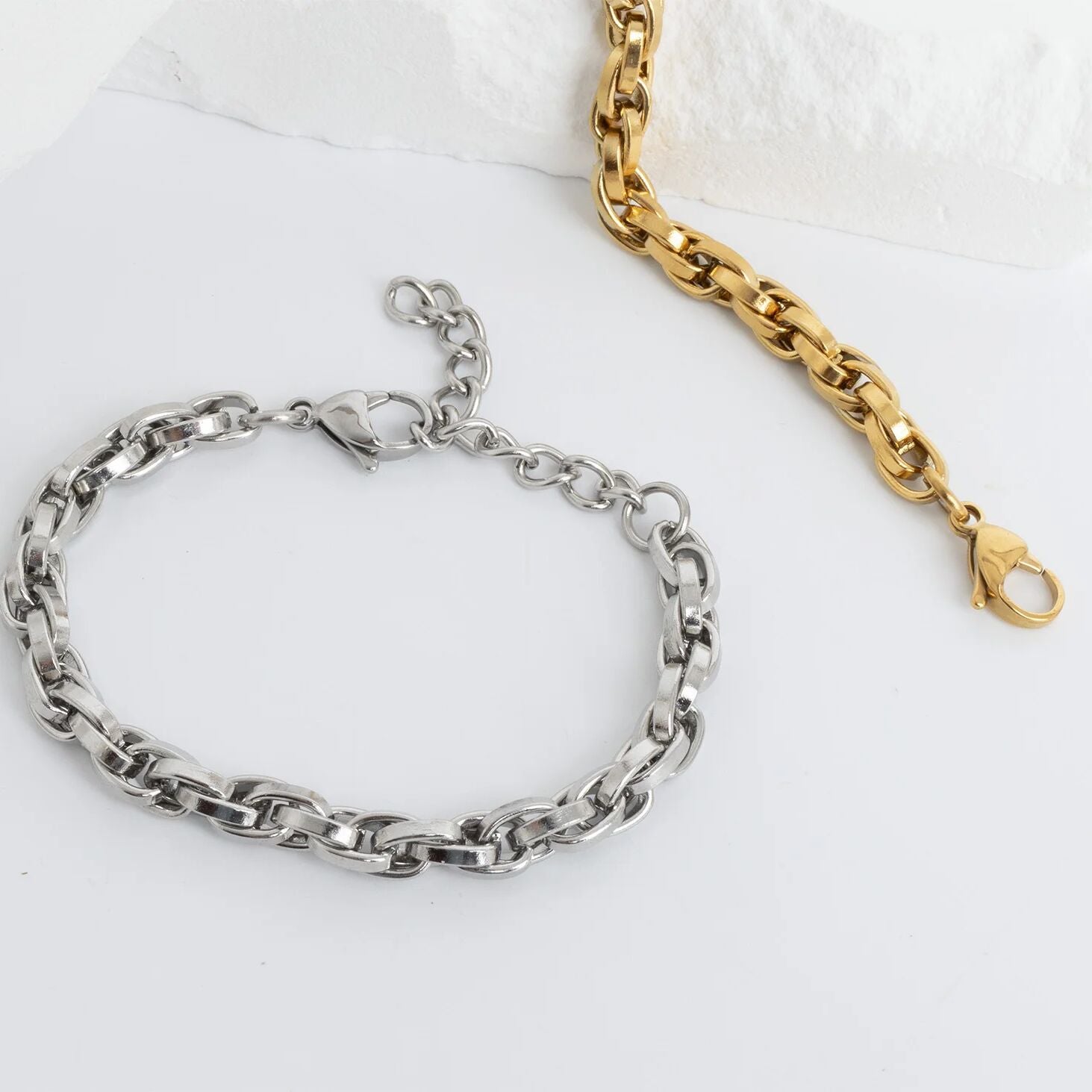 Gold Chain Bracelet - 18K Gold PVD Double Oval Link Adjustable Bracelet