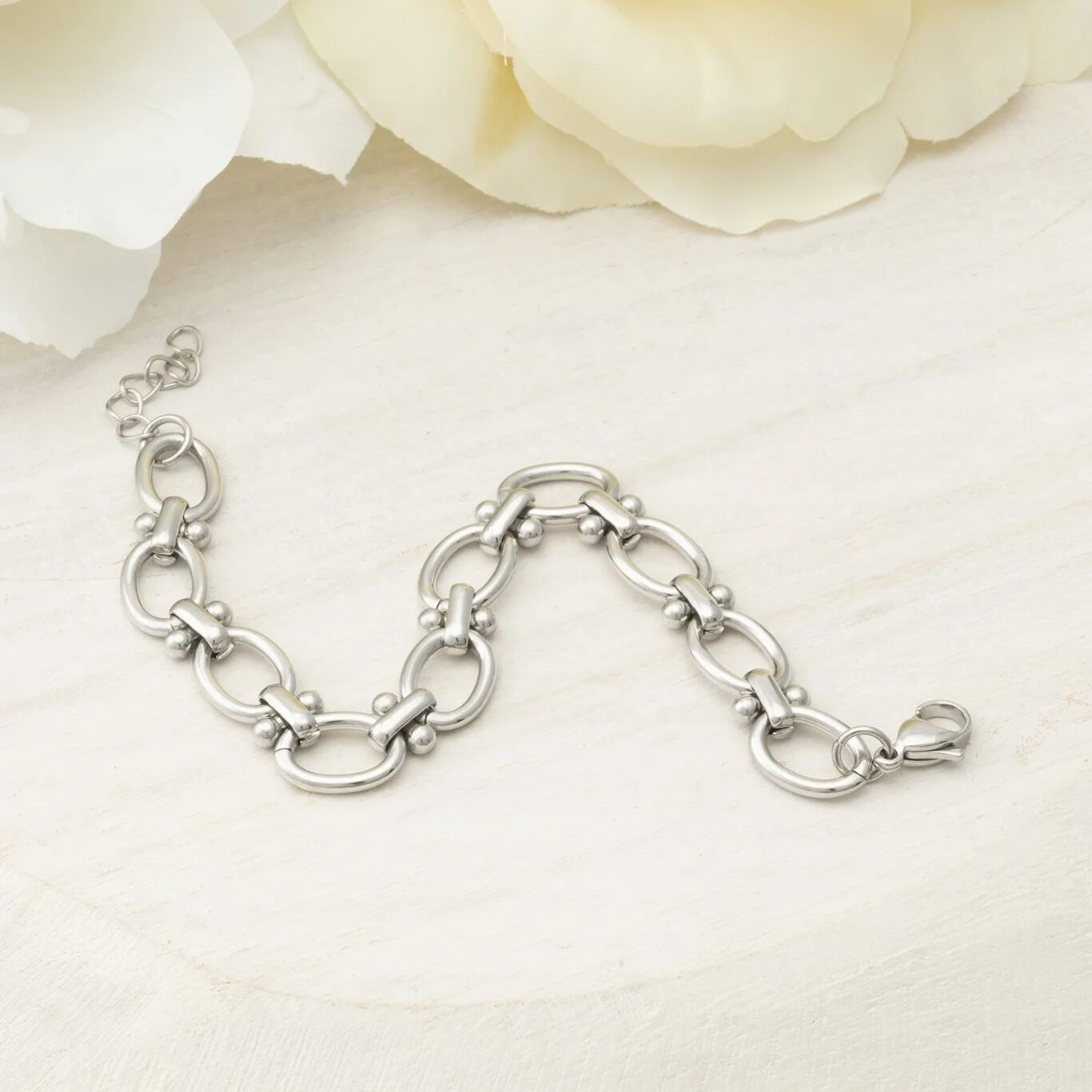 Stainles Steel Round and Bead Chain Bracelet- studio