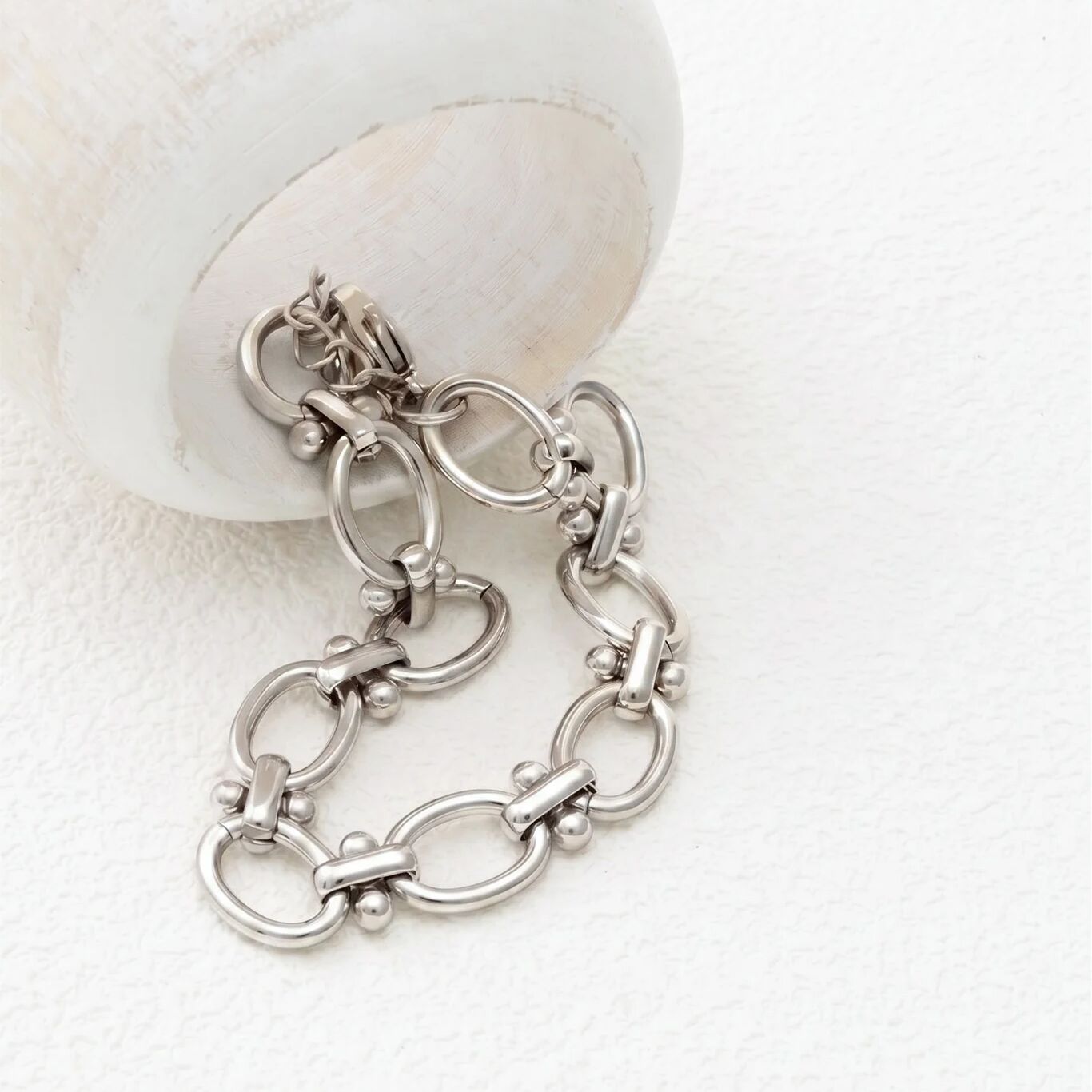 Stainles Steel Round and Bead Chain Bracelet- studio