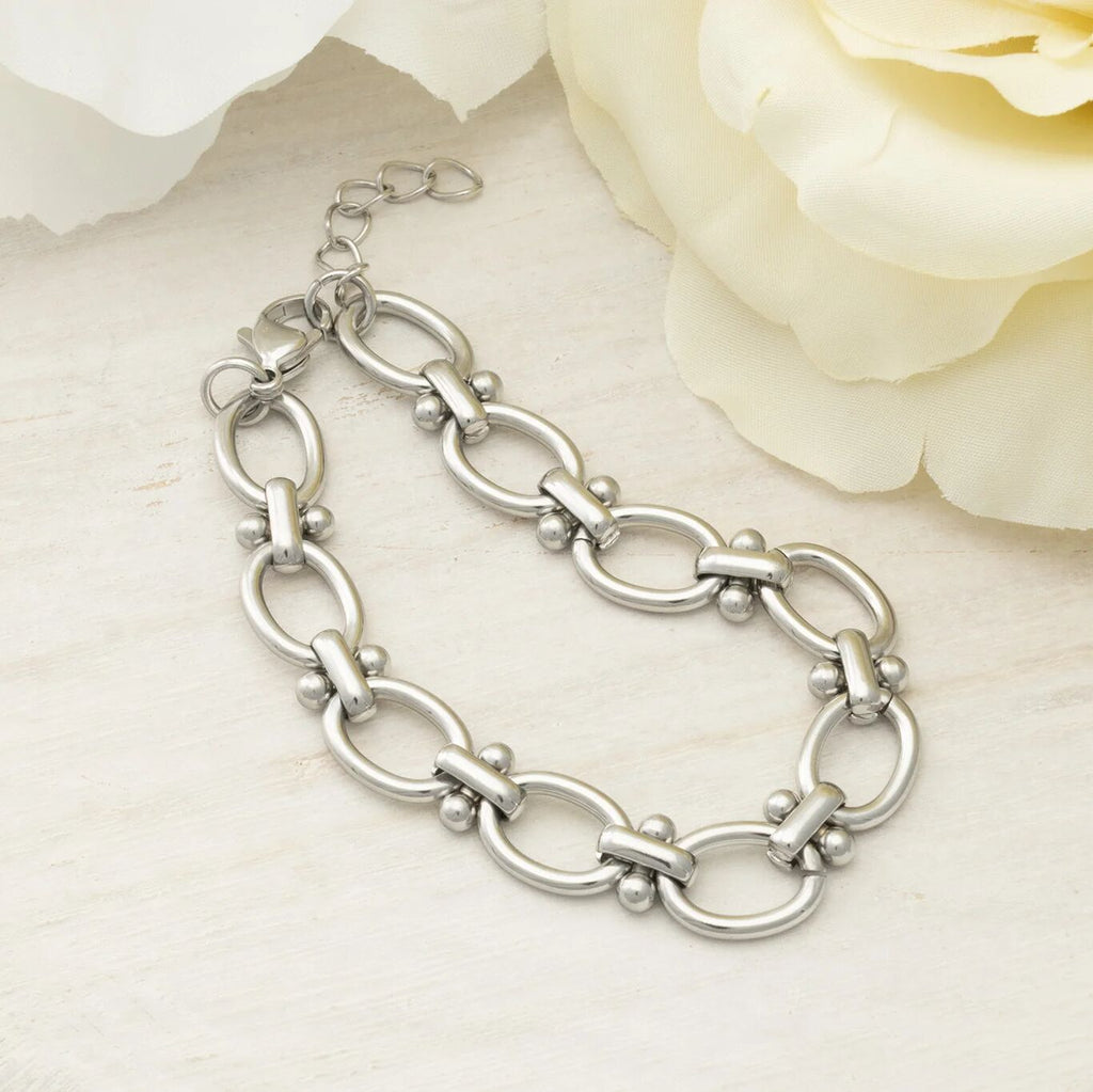 Stainles Steel Round and Bead Chain Bracelet- studio