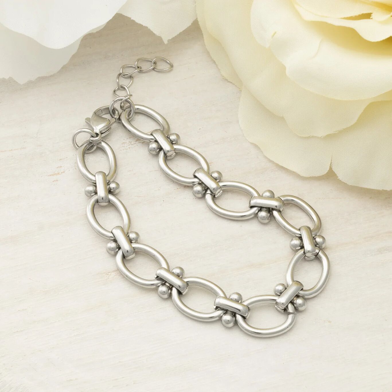Stainles Steel Round and Bead Chain Bracelet- studio