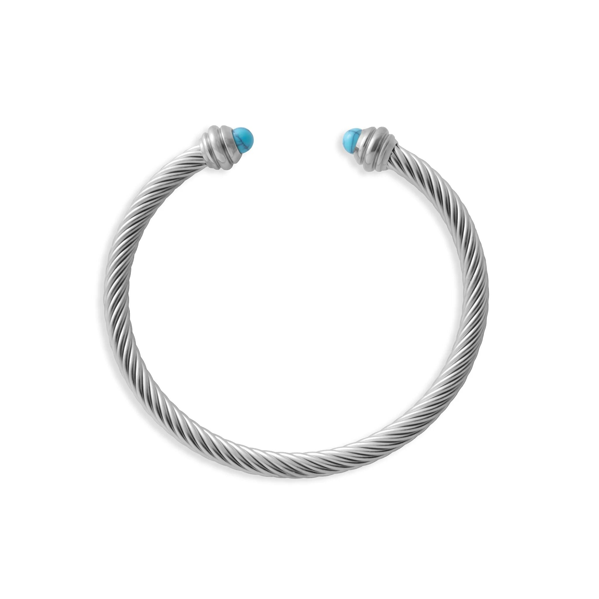 Silver Turquoise Twisted Bangle Bracelet