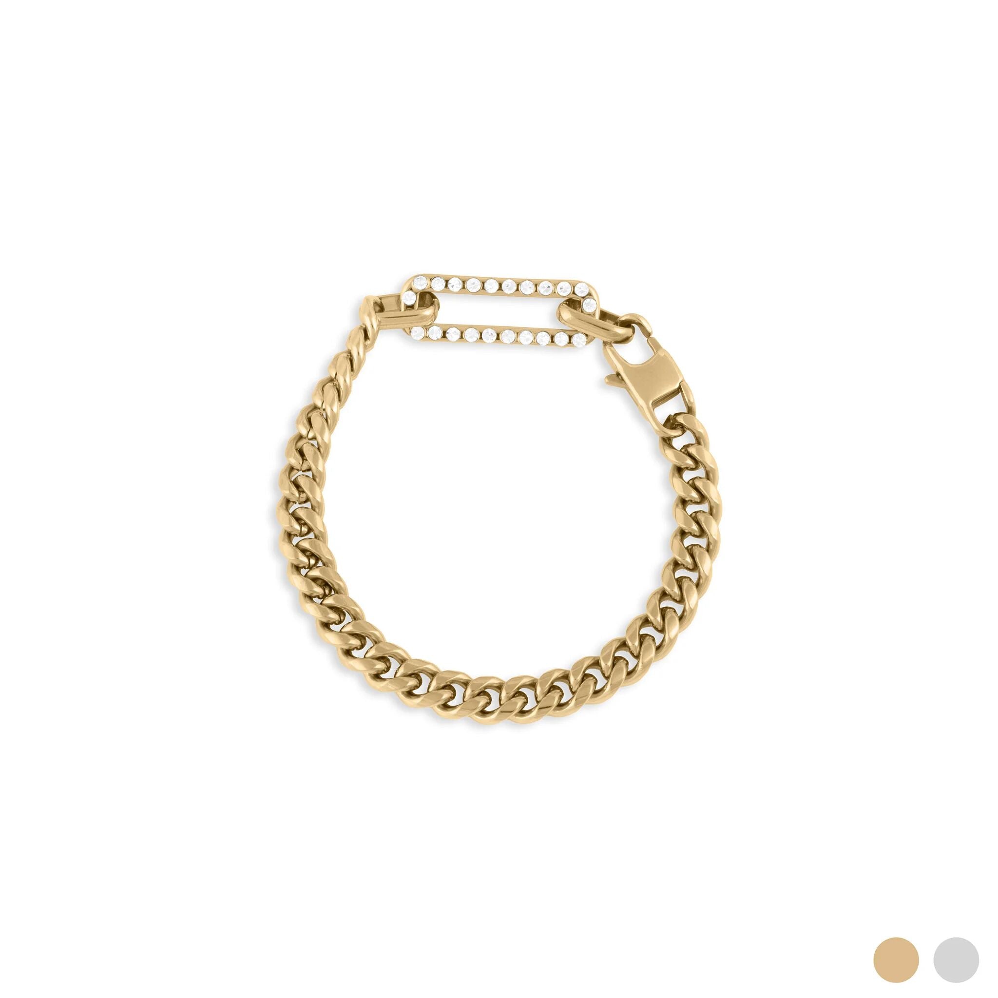 18K Gold PVD Stainless Steel Large Stone Carabiner Bracelet- main gold