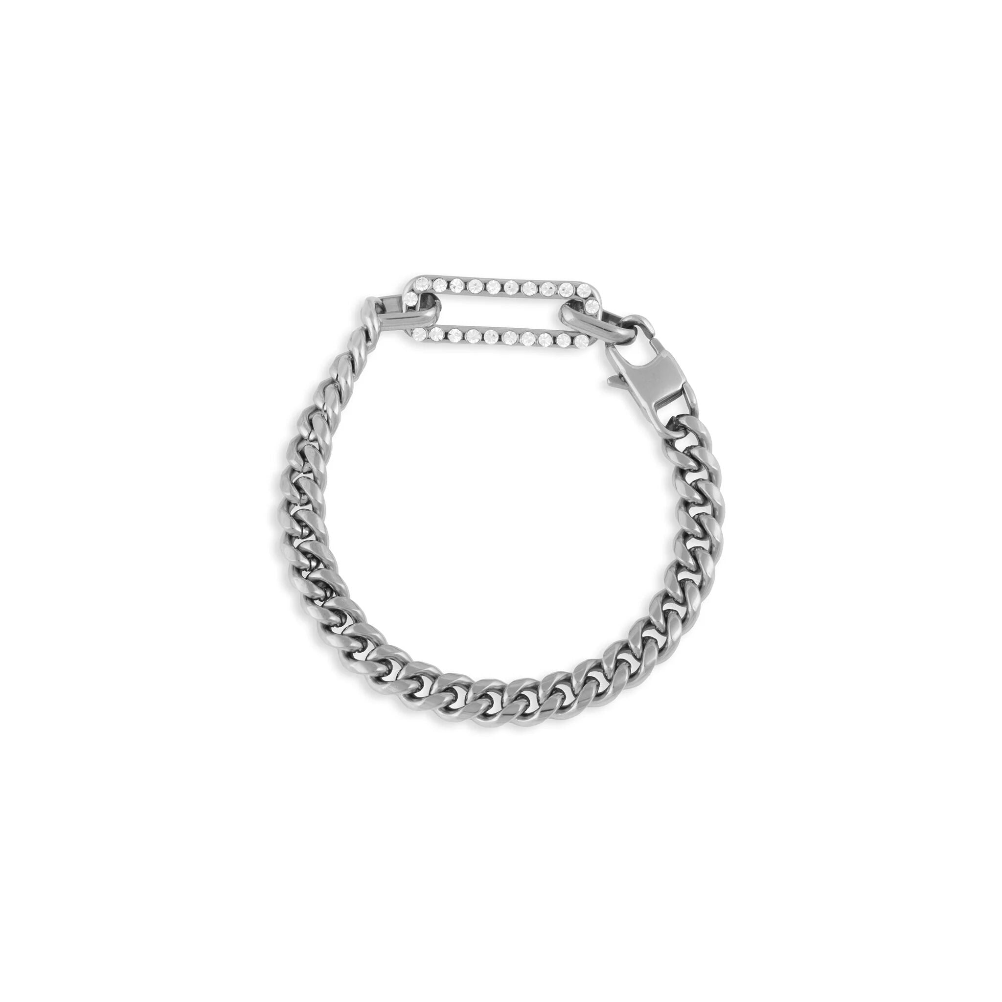 18K Gold PVD Stainless Steel Large Stone Carabiner Bracelet- silver main