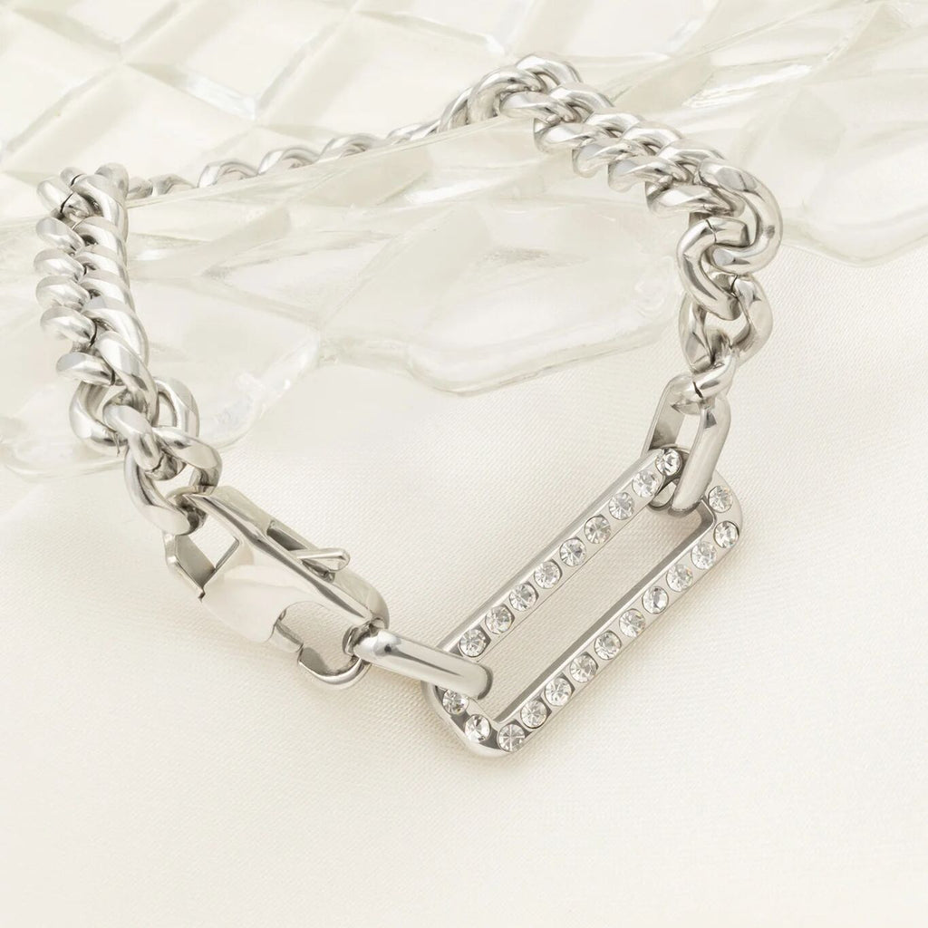 18K Gold PVD Stainless Steel Large Stone Carabiner Bracelet- silver bracelet