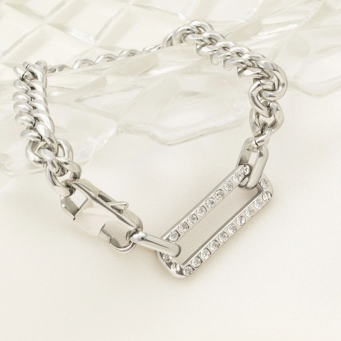 18K Gold PVD Stainless Steel Large Stone Carabiner Bracelet- silver bracelet
