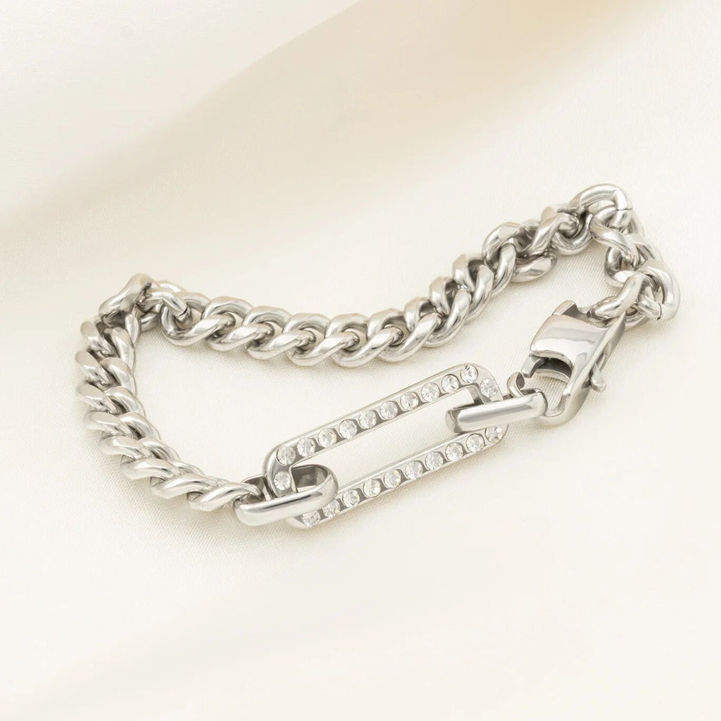 18K Gold PVD Stainless Steel Large Stone Carabiner Bracelet- silver bracelet