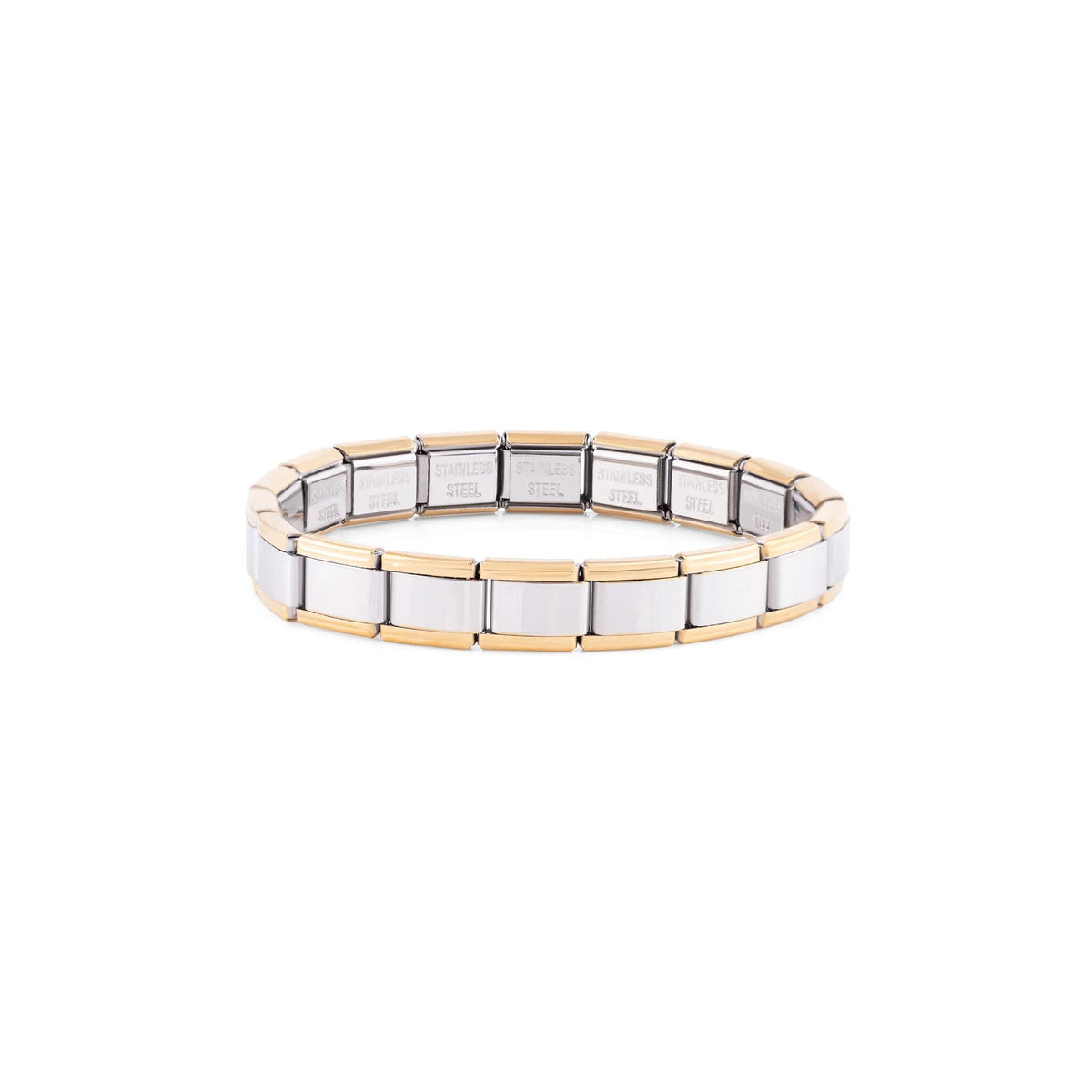 Wholesale jewelry 18K Gold PVD Stainless Steel Italian Charm Bracelet- mixed metal main 