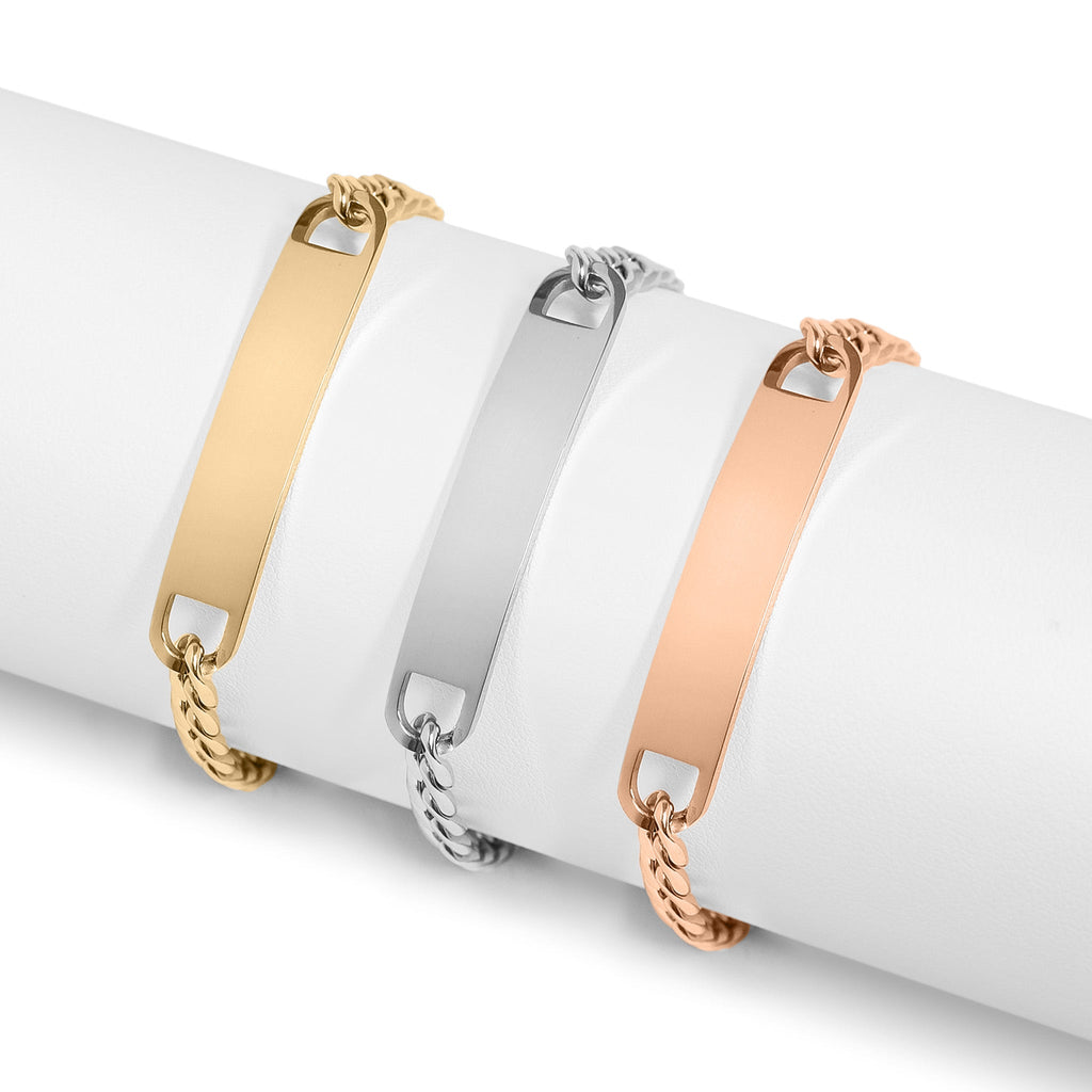 Gold ID Bracelet – Stainless Steel Curved Bar Blank ID Bar, Durable PVD Coated Jewelry