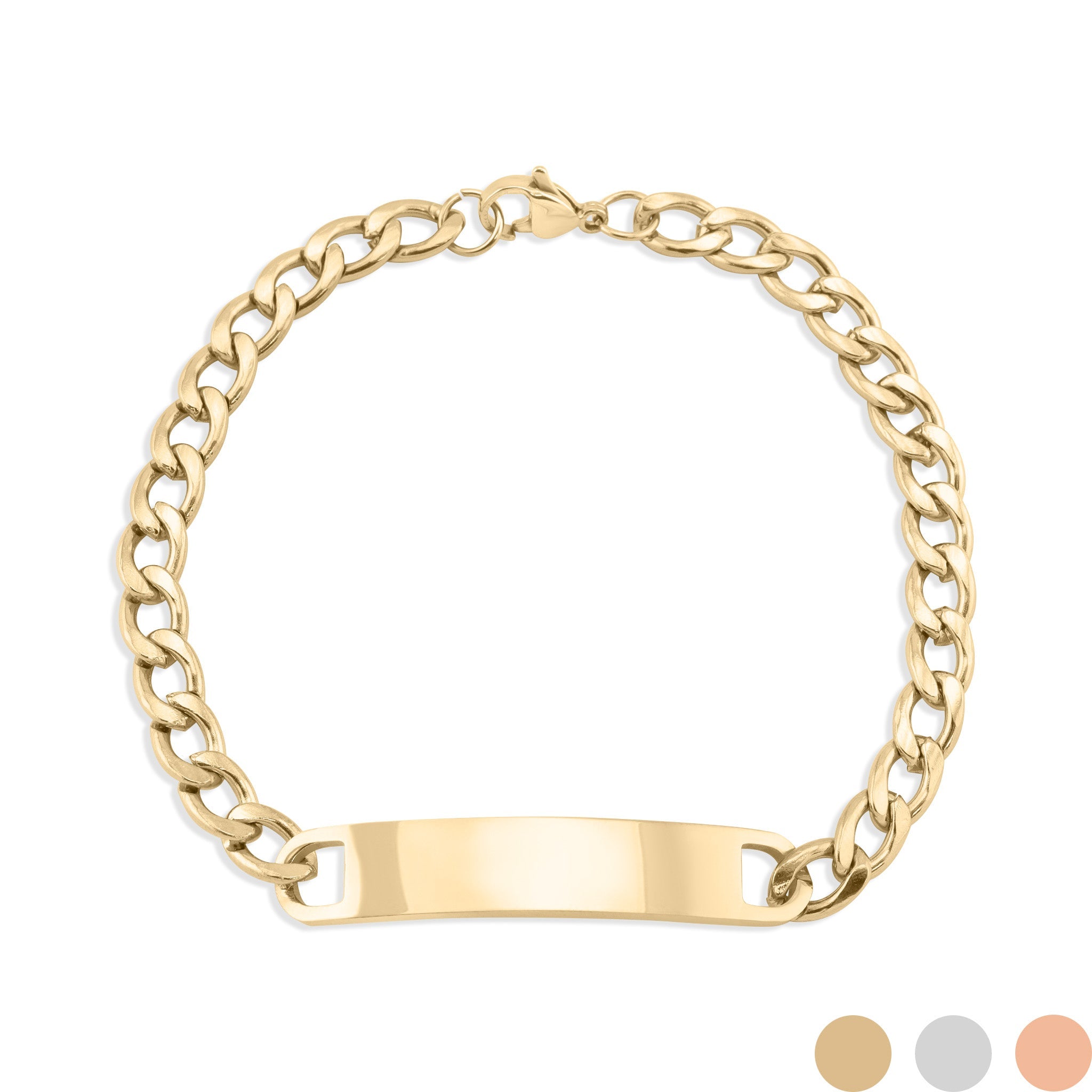 Gold ID Bracelet – Stainless Steel Curved Bar Blank ID Bar, Durable PVD Coated Jewelry