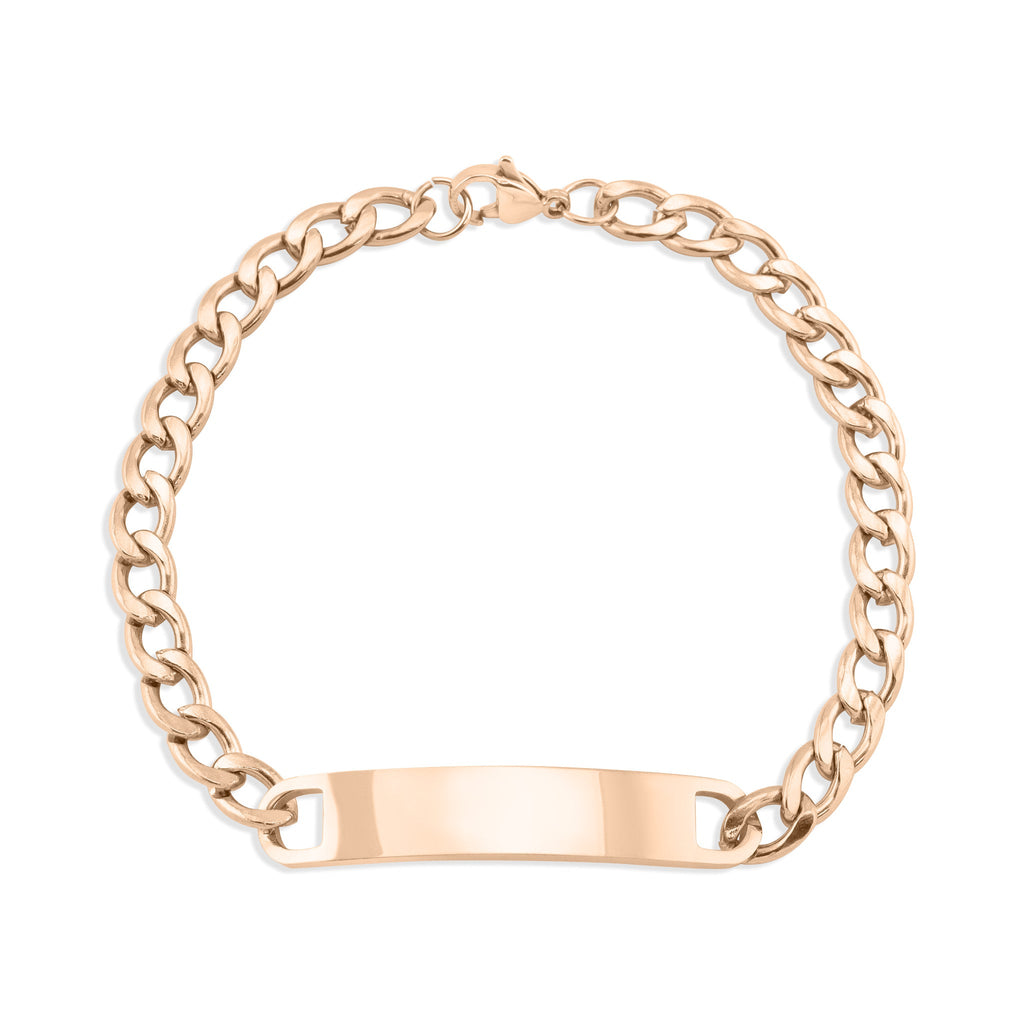 Gold ID Bracelet – Stainless Steel Curved Bar Blank ID Bar, Durable PVD Coated Jewelry