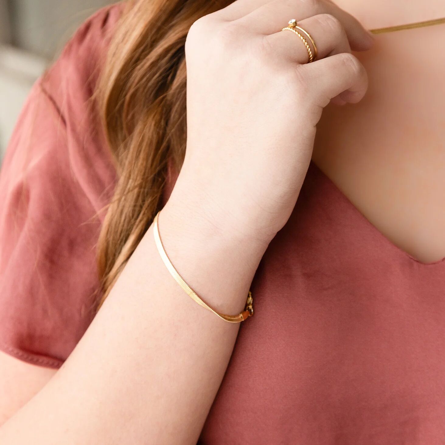 Gold Filled Herringbone Bracelet – 14K Gold Chain Jewelry With Lobster Clasp