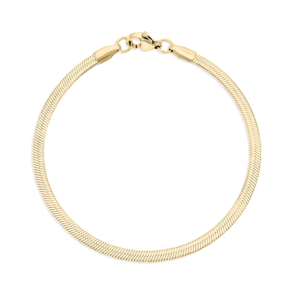 Gold Herringbone Bracelet – 18K Gold Chain With Durable Stainless Steel Lobster Clasp
