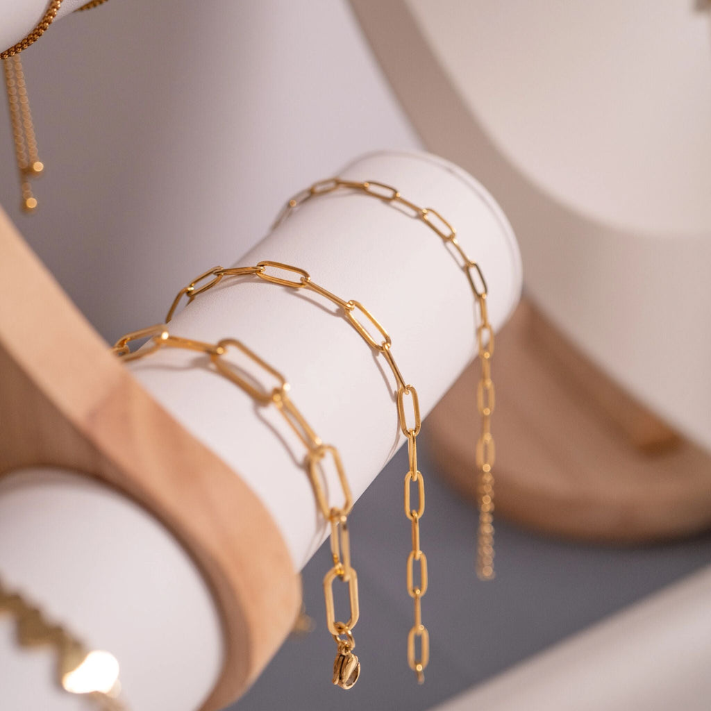 Paperclip Chain Bracelet – 18K Gold Stainless Steel Lightweight Layering Jewelry