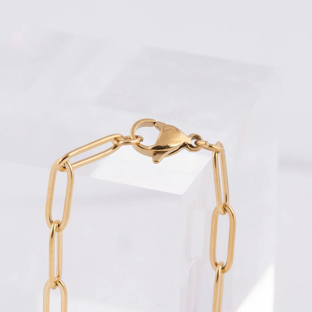 Wholesale jewelry 14K Gold Filled Plus Paperclip Chain Bracelet - Studio- clasp shot
