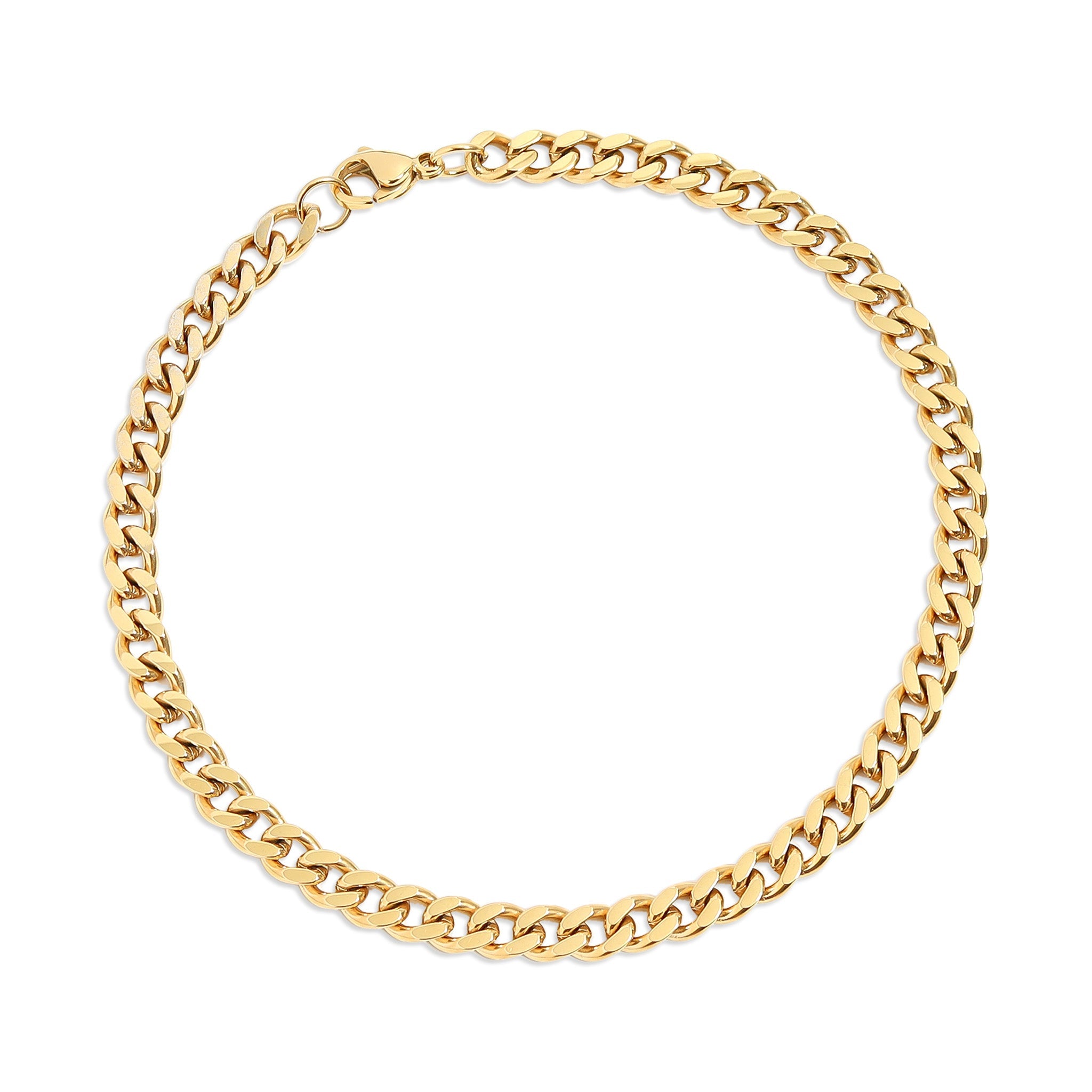Diamond Cut Curb Chain 18K Gold Bracelet – Durable Hypoallergenic Stainless Steel Jewelry
