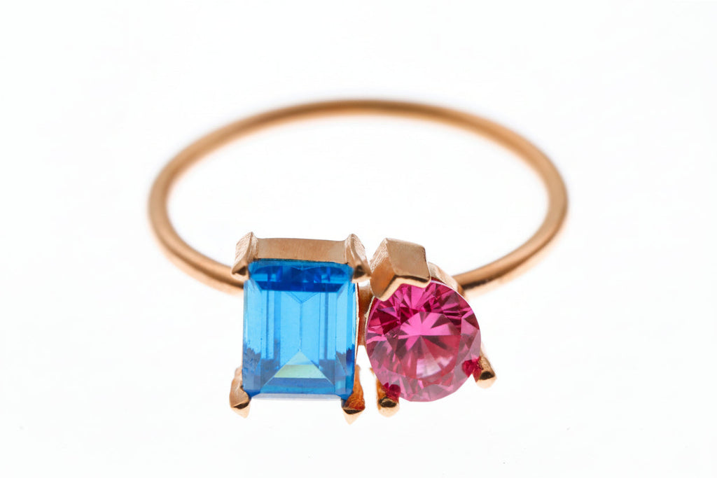 Double Birthstone Ring Sterling Silver Toi Et Moi Heart Baguette
