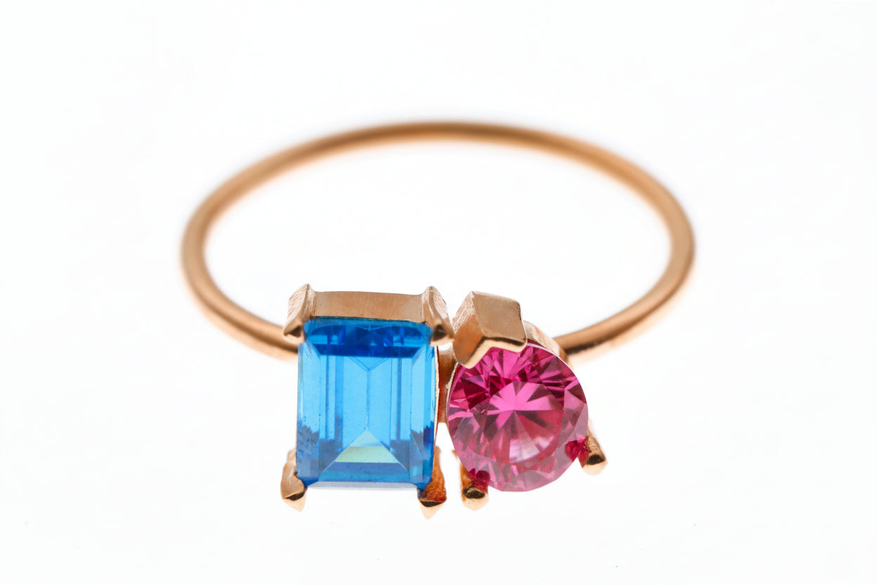 Double Birthstone Ring Sterling Silver Toi Et Moi Heart Baguette