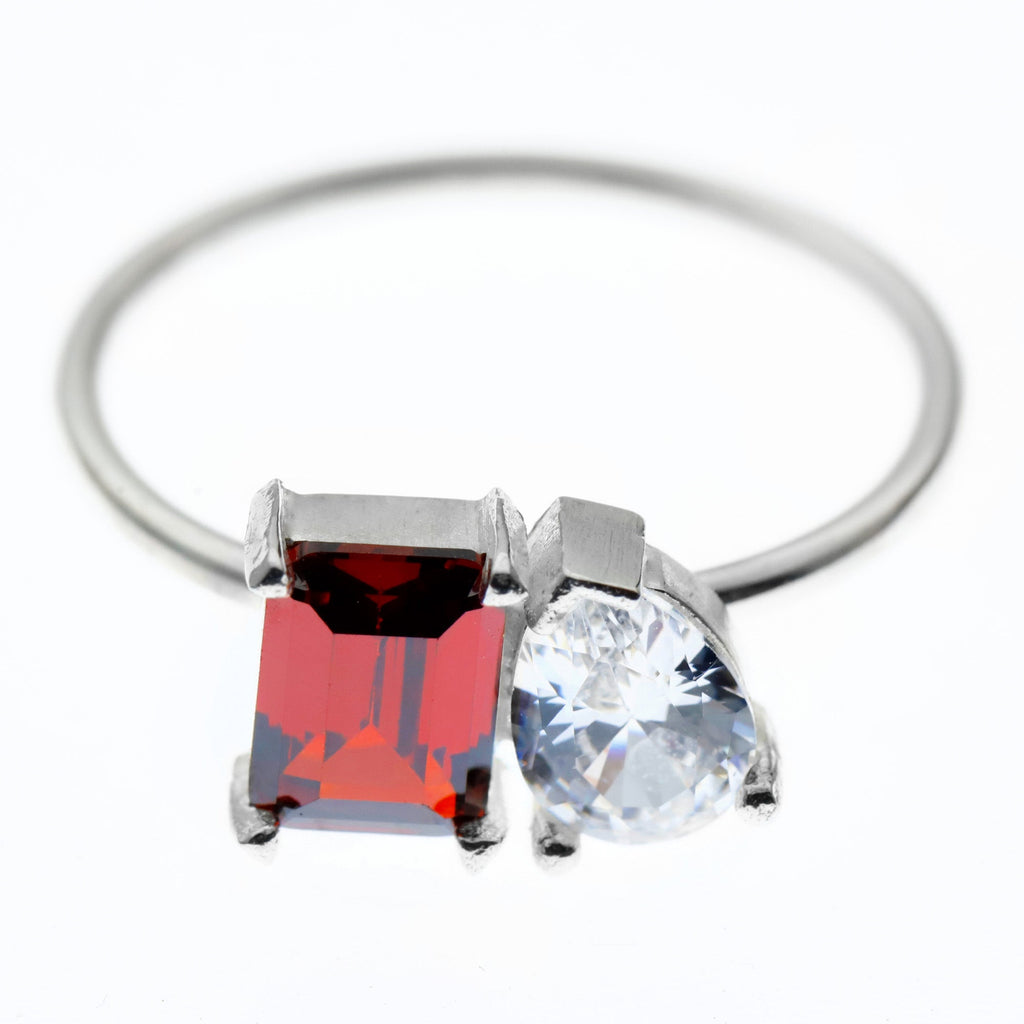 Double Birthstone Ring Sterling Silver Toi Et Moi Heart Baguette