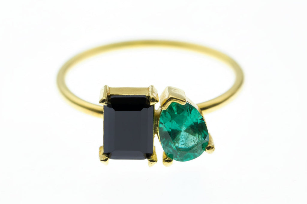 Double Birthstone Ring Sterling Silver Toi Et Moi Heart Baguette