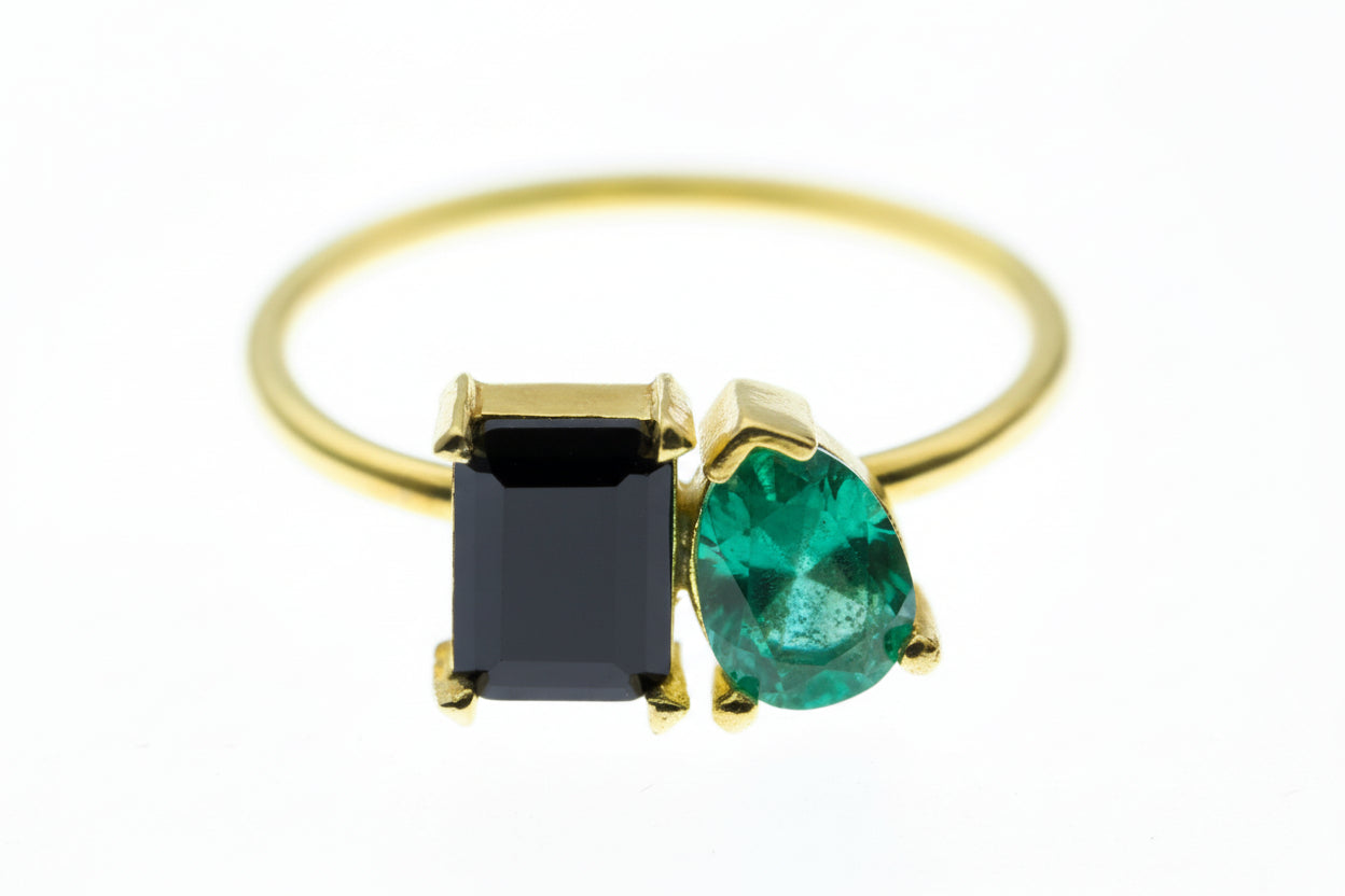 Double Birthstone Ring Sterling Silver Toi Et Moi Heart Baguette