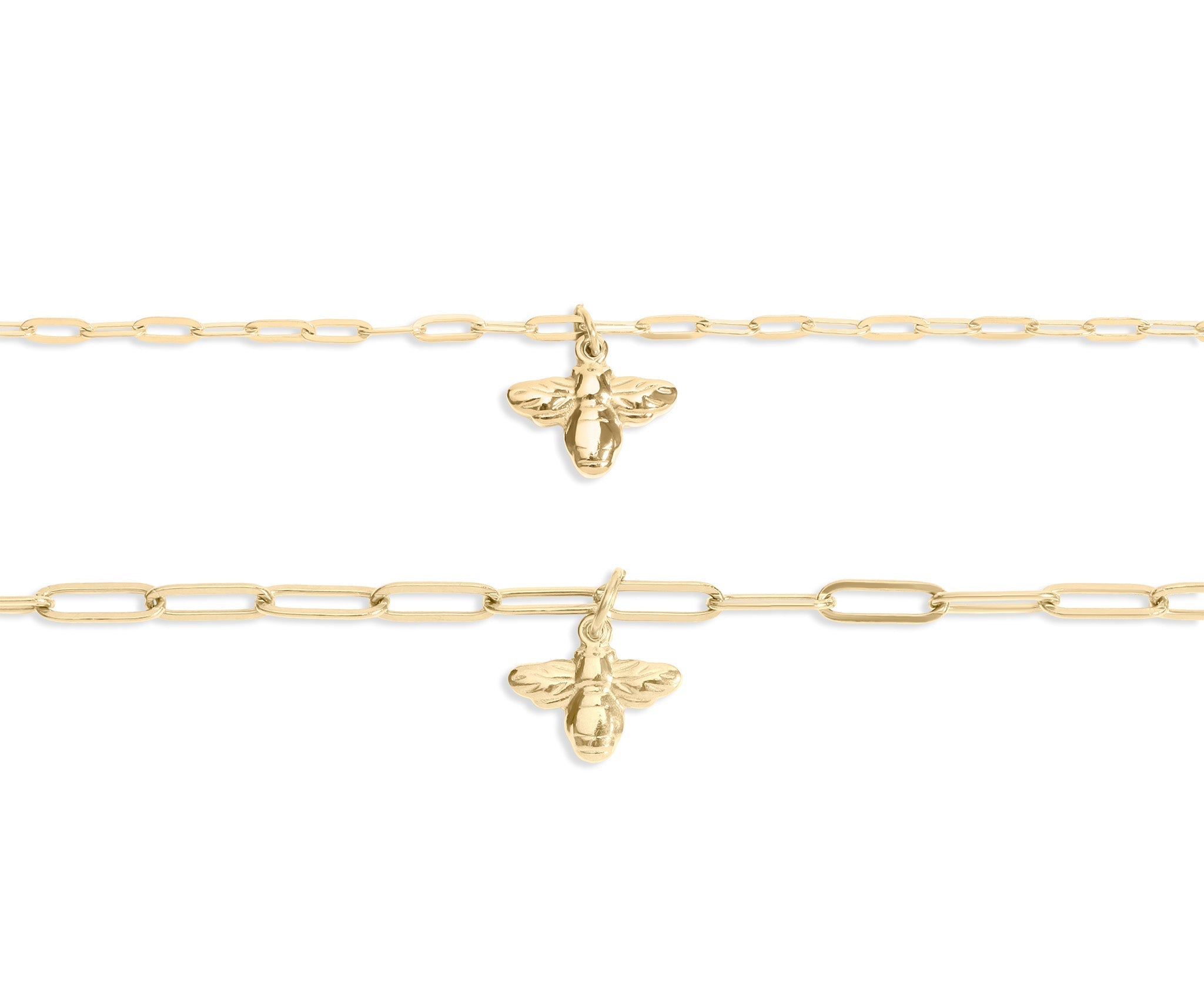 Mommy And Me Necklace – 18K Gold Stainless Steel Bee Charm Paperclip Chain Set