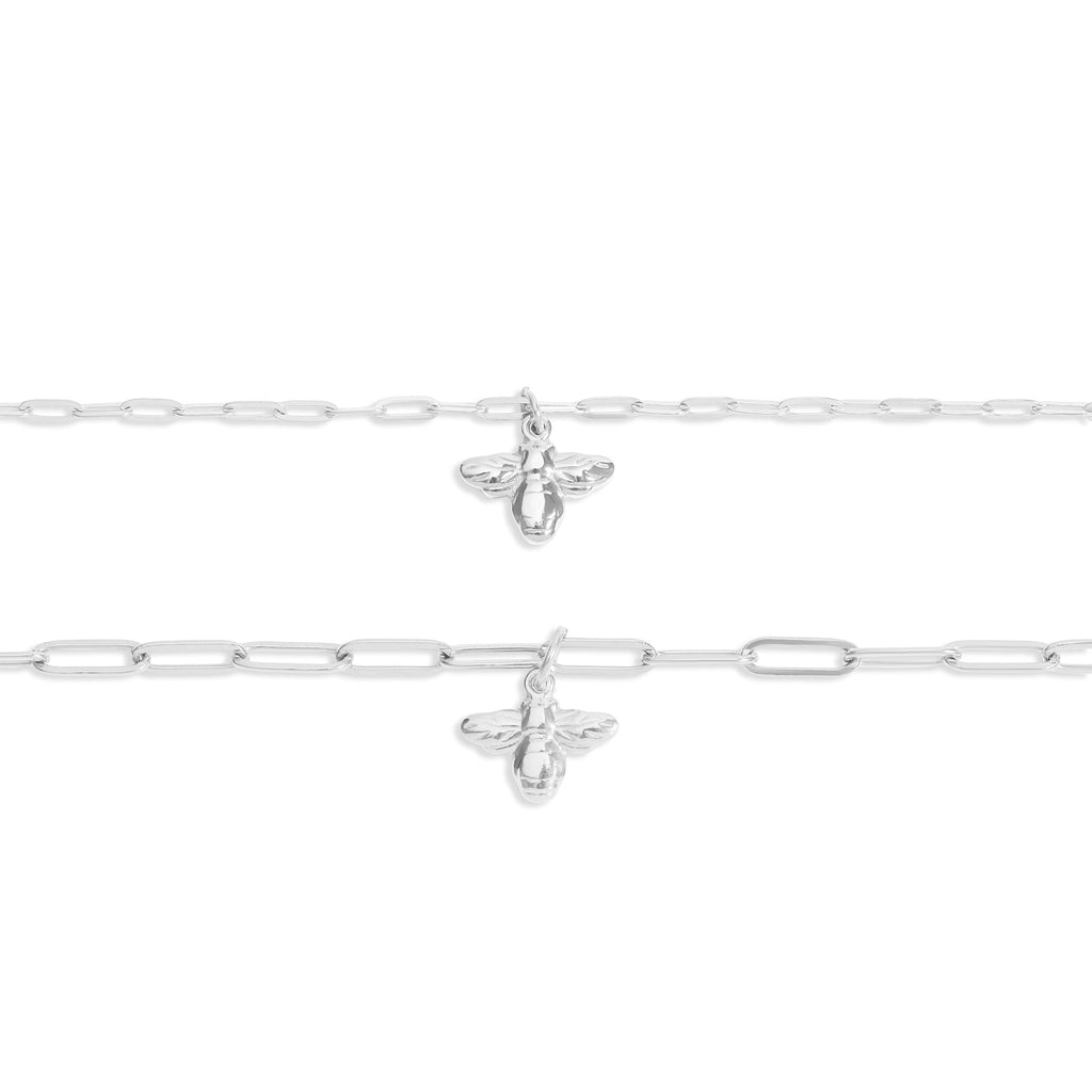 Mommy And Me Necklace – 18K Gold Stainless Steel Bee Charm Paperclip Chain Set