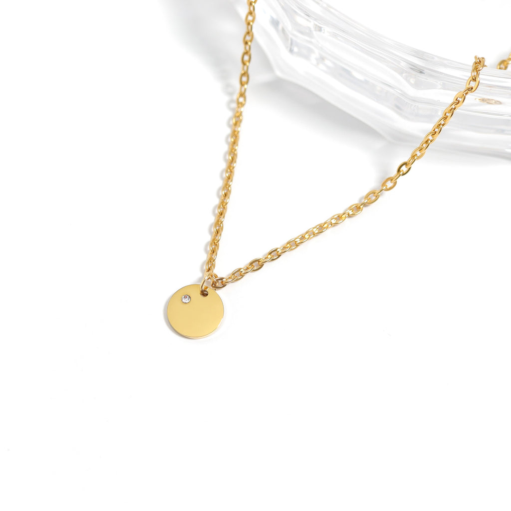 Birthstone Circle Charm - Durable Stainless Steel Pendant | Gold Plated CZ Jewelry