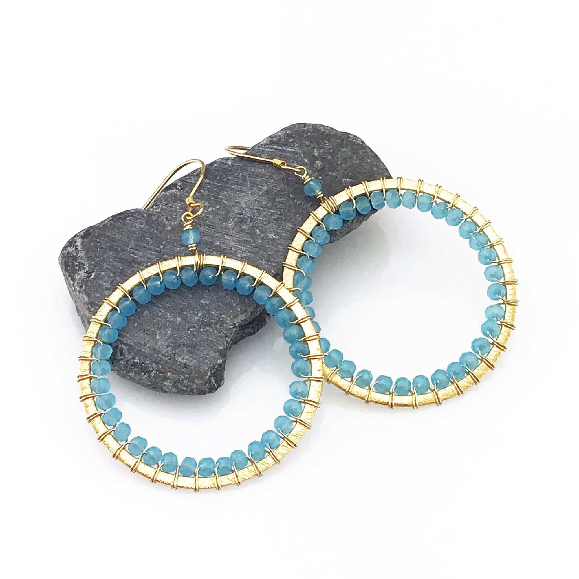Rose Quartz Earrings – 14K Gold Plated Hoops | Handmade Silver Halo Design