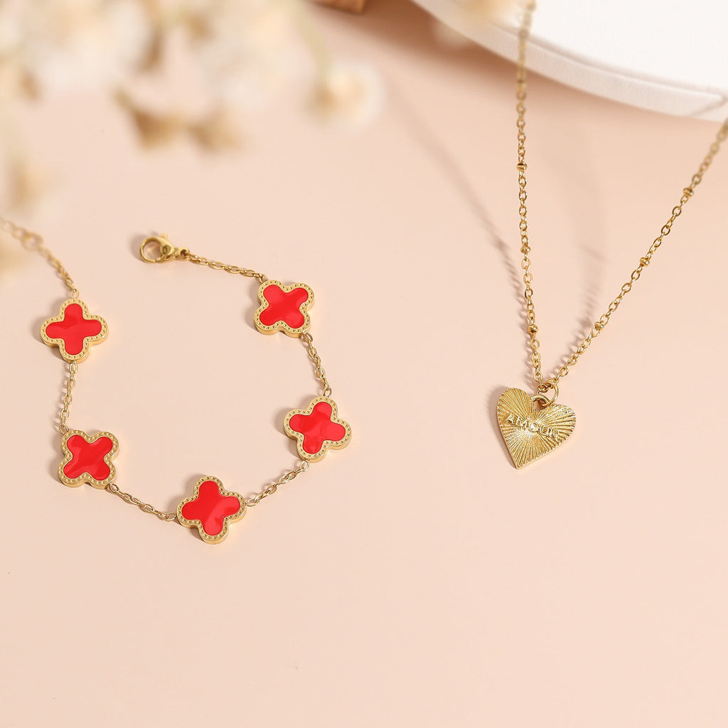 Heart Charm 18K Gold Sunburst Pendant – Love Engraved Stainless Steel Jewelry