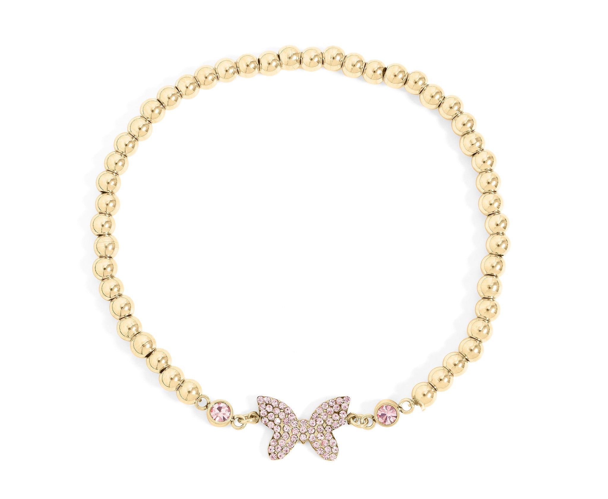 Gold Butterfly Bracelet – Adjustable Stretch Beaded Stainless Steel Charm