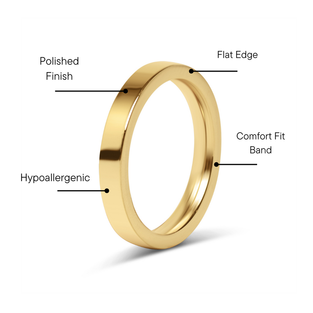 18K Gold Stainless Ring – Flat Blank Custom Engraving Ring | Hypoallergenic Jewelry