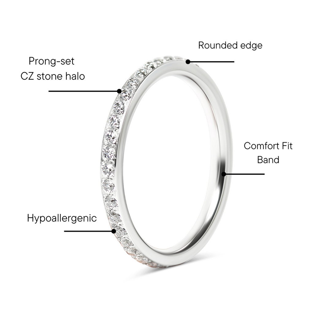 Stainless Steel CZ Ring – 316L Surgical Steel Halo Prong Set Band for Everyday Wear