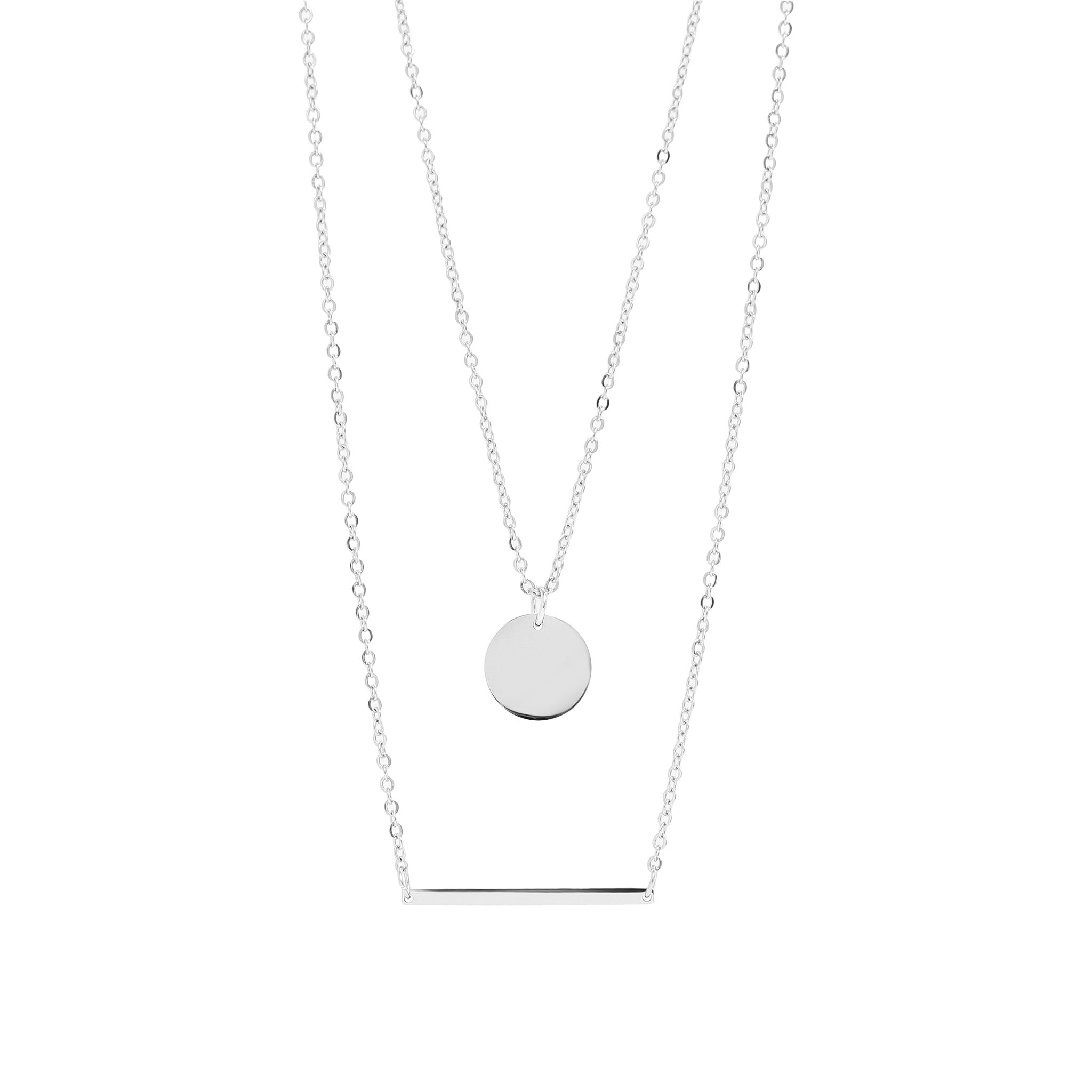 Layered Bar & Circle Pendant Loop Chain Necklace