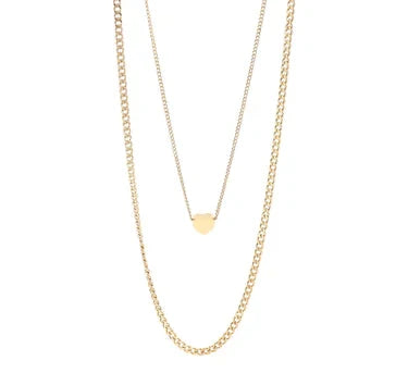 18K Gold PVD Stainless Steel Blank Heart Pendant Layered Necklace