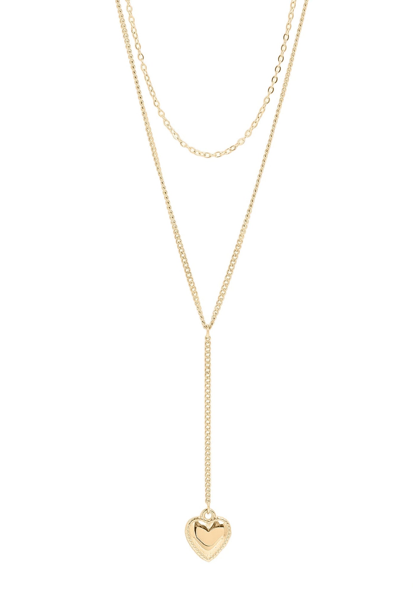 Gold Heart Necklace – Layered Lariat Double Chain 18K Gold Jewelry Pendant